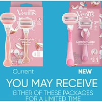 Rasoir Venus GlisseConfort pour femmes, parfum de thé blanc, manche de rasoir réutilisable, 2 cartouches de rechange et un support pour la douche
