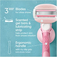 Rasoir Venus GlisseConfort pour femmes, parfum de thé blanc, manche de rasoir réutilisable, 2 cartouches de rechange et un support pour la douche