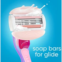 Rasoir Venus GlisseConfort pour femmes, parfum de thé blanc, manche de rasoir réutilisable, 2 cartouches de rechange et un support pour la douche