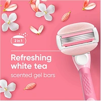 Rasoir Venus GlisseConfort pour femmes, parfum de thé blanc, manche de rasoir réutilisable, 2 cartouches de rechange et un support pour la douche
