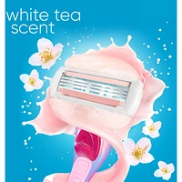 Rasoir Venus GlisseConfort pour femmes, parfum de thé blanc, manche de rasoir réutilisable, 2 cartouches de rechange et un support pour la douche