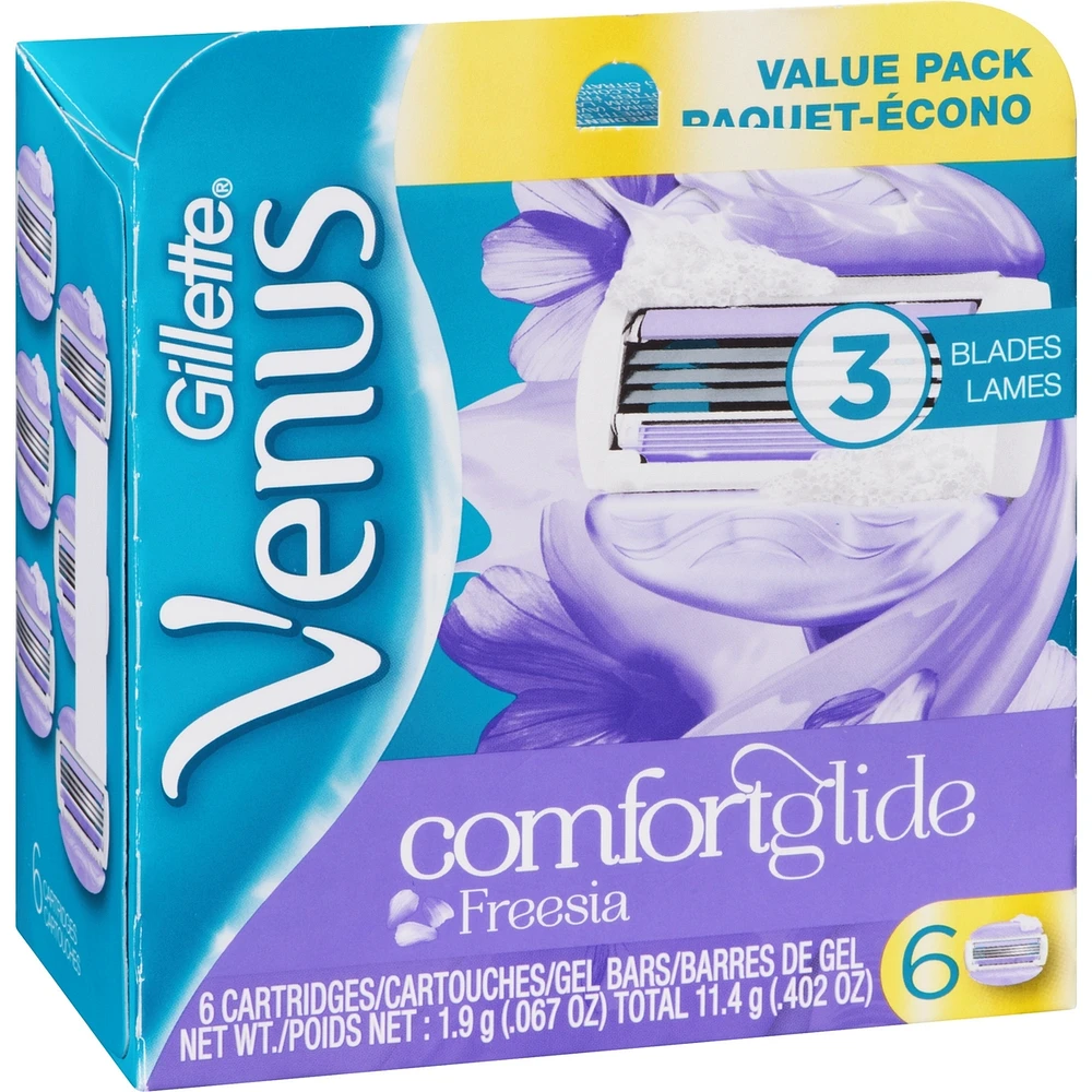 Gillette Venus ComfortGlide Freesia Scented Women's Razor Blades, 6 Refills