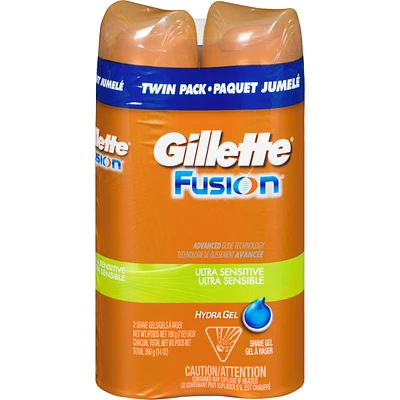 Gillette Fusion5 Ultra Sensitive Hydra Gel Men's Shave Gel Twin Pack, 396 g