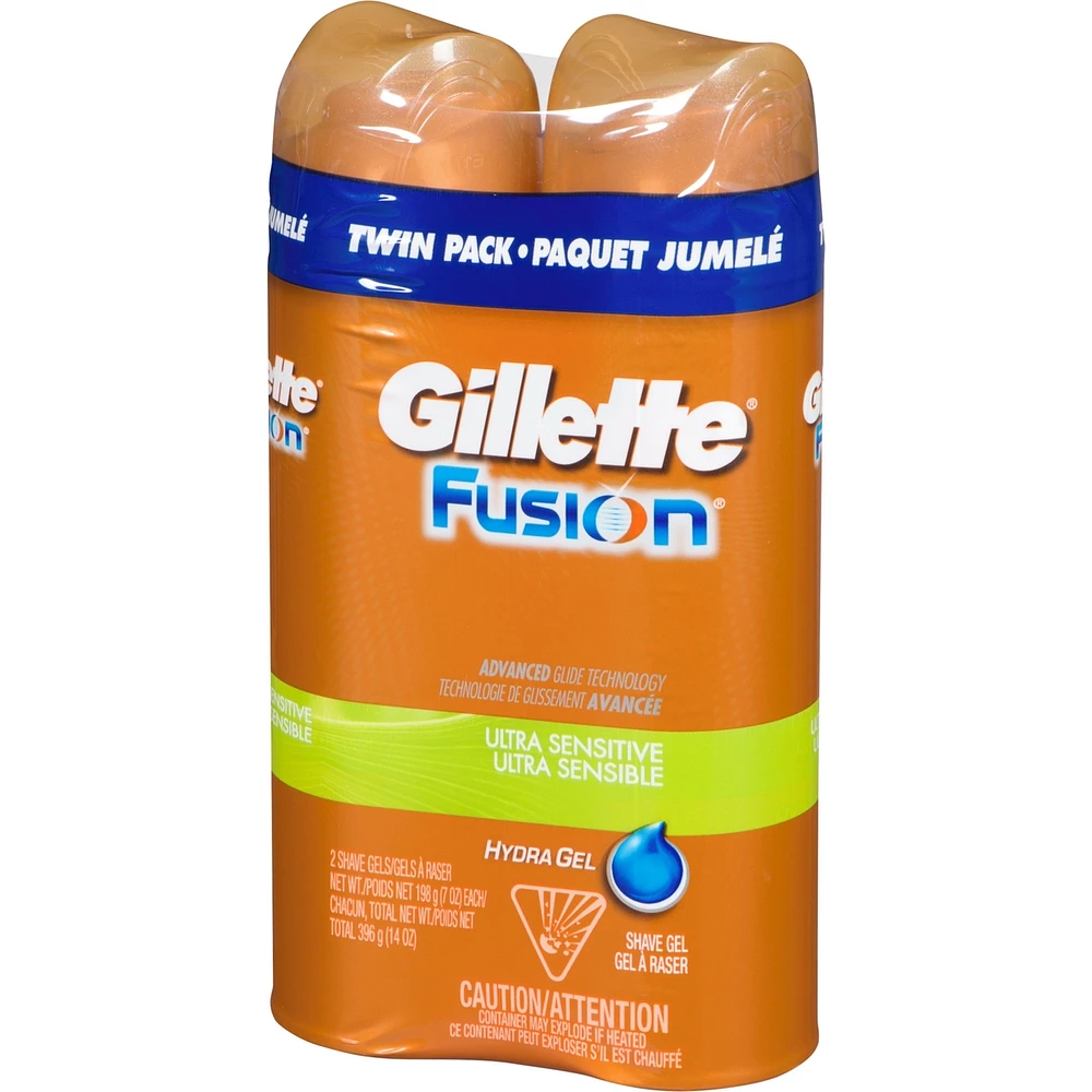 Gillette Fusion5 Ultra Sensitive Hydra Gel Men's Shave Gel Twin Pack, 396 g