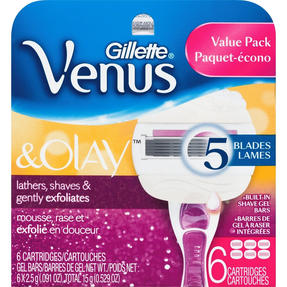 Venus ComfortGlide with Olay Sugarberry Women's Razor Blades, 6 Refills