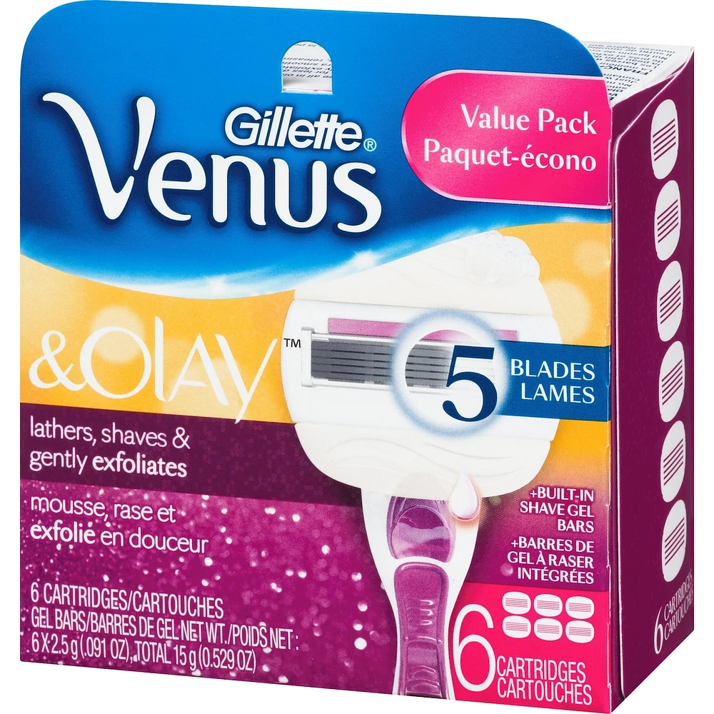 Venus ComfortGlide with Olay Sugarberry Women's Razor Blades, 6 Refills