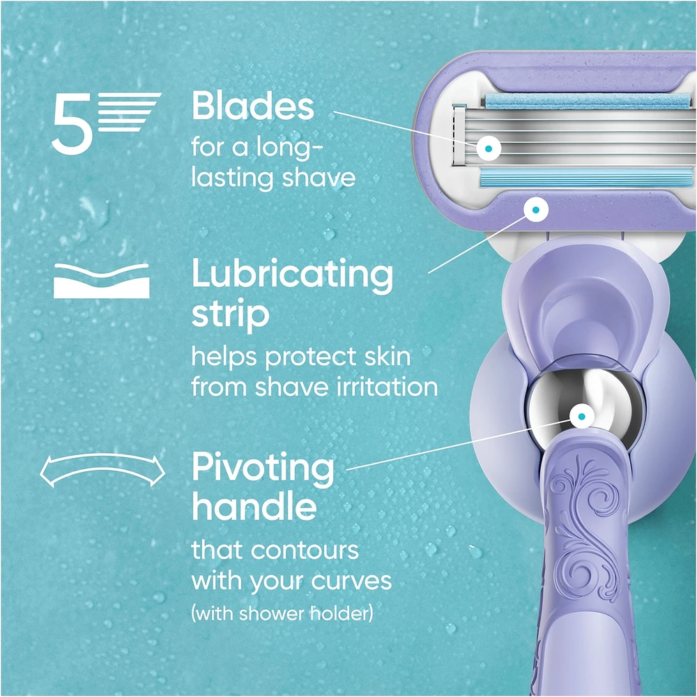Extra Smooth Contour Women's Razor with Reusable Razor Handle, 2 Razor Blade Refills and Shower Holder