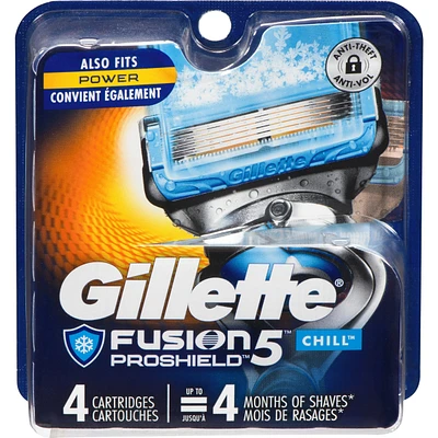 Gillette Fusion5 ProGlide Chill Razor Refills, 4 Razor Cartridges for Flexball Handle, 5-Blade Razor Blades, 2x Cooling Lubrication