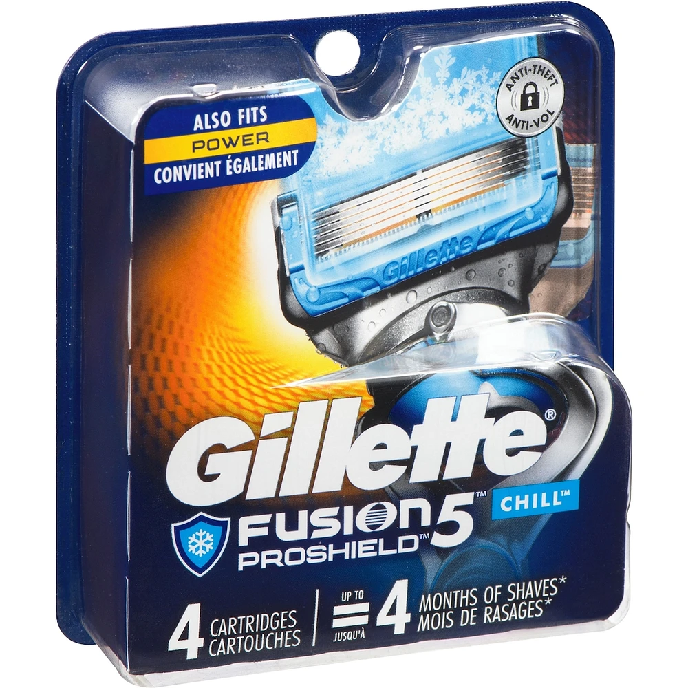 Cartouches de rechange de rasoir Gillette Fusion5 ProGlide Fraîcheur, 4 cartouches de rasoir pour manche de rasoir Flex-pivot, 5 lames de rasoir, 2x plus de lubrification rafraîchissante