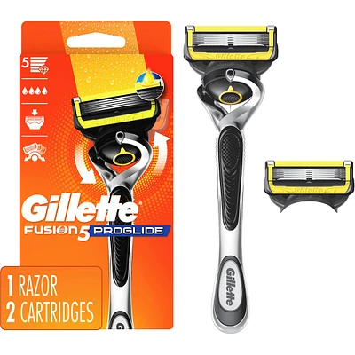 Gillette Fusion5 ProGlide Shield Shaving Razor for Men, 1 Razor Handle, 2 Refills, 2x Lubrication, FlexBall Handle and Precision Trimmer for Men