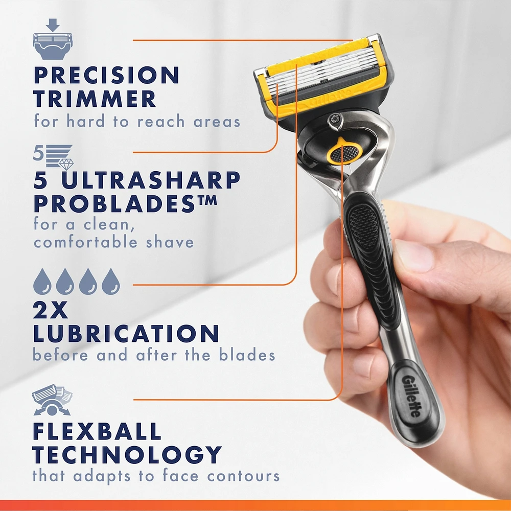 Rasoir Gillette Fusion5 ProGlide Défense pour hommes, 1 manche de rasoir, 2 cartouches, 2x plus de lubrification, manche Flex-pivot et lame de précision pour hommes