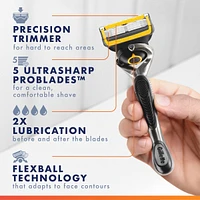 Rasoir Gillette Fusion5 ProGlide Défense pour hommes, 1 manche de rasoir, 2 cartouches, 2x plus de lubrification, manche Flex-pivot et lame de précision pour hommes