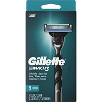 Rasoir Gillette Mach3 pour hommes, 1 manche de rasoir à 3 lames Gillette pour les soins personnels masculins, 2 cartouches de rechange, lames de rasoir avec bande lubrifiante