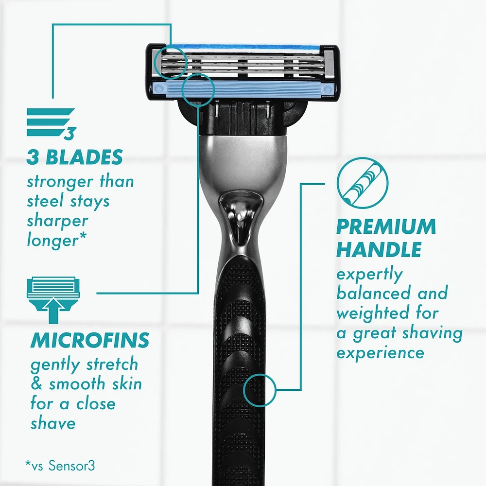 Rasoir Gillette Mach3 pour hommes, 1 manche de rasoir à 3 lames Gillette pour les soins personnels masculins, 2 cartouches de rechange, lames de rasoir avec bande lubrifiante