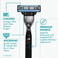 Rasoir Gillette Mach3 pour hommes, 1 manche de rasoir à 3 lames Gillette pour les soins personnels masculins, 2 cartouches de rechange, lames de rasoir avec bande lubrifiante