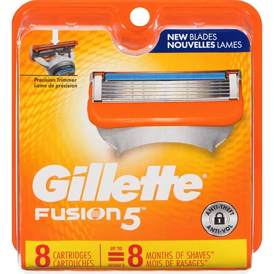 Gillette Fusion5 Razor Refills for Men, 8ct Razor Cartridges, Lubrication Strip, Precision Trimmer for Men, 5-Blade Razor Blades for Close Shave
