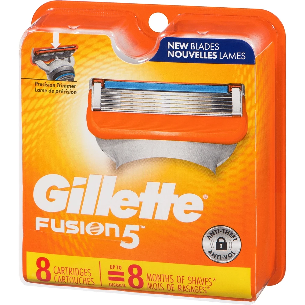 Gillette Fusion5 Razor Refills for Men, 8ct Razor Cartridges, Lubrication Strip, Precision Trimmer for Men, 5-Blade Razor Blades for Close Shave