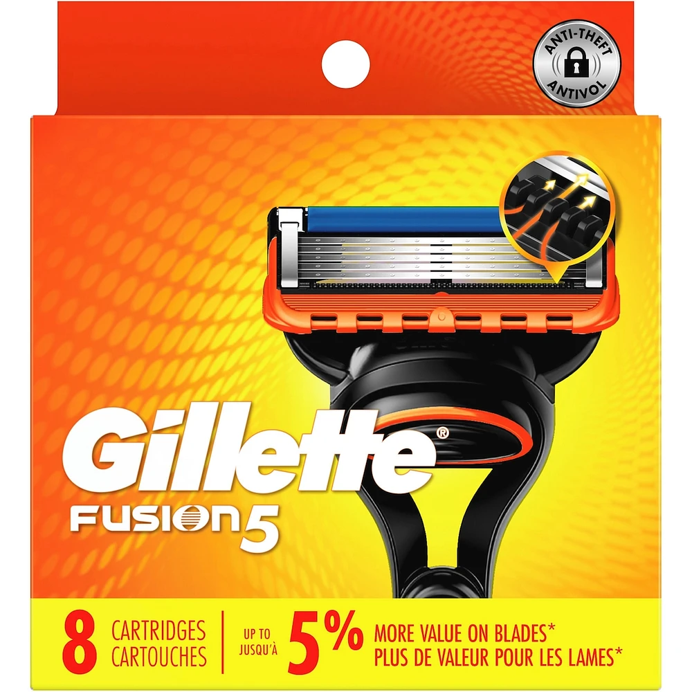 Gillette Fusion5 Razor Refills for Men, 8ct Razor Cartridges, Lubrication Strip, Precision Trimmer for Men, 5-Blade Razor Blades for Close Shave