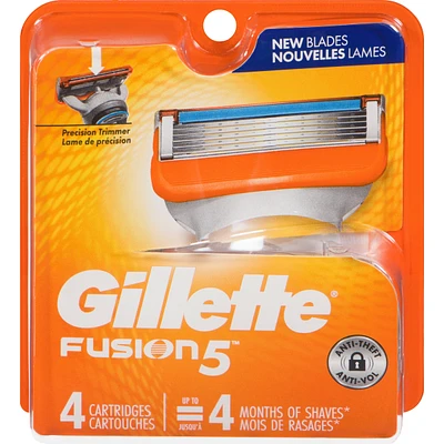 Gillette Fusion5 Razor Refills for Men, 4ct Razor Cartridges, Lubrication Strip, Precision Trimmer for Men, 5-Blade Razor Blades for Close Shave