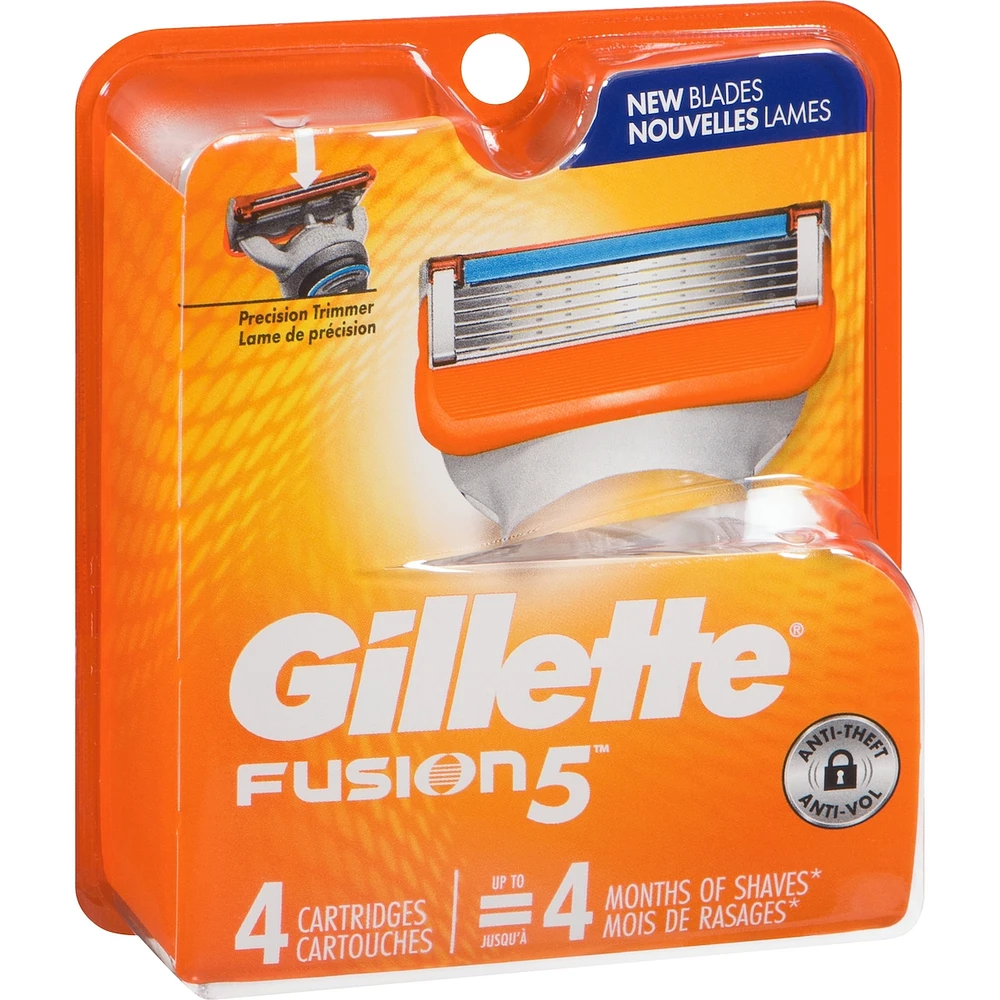 Gillette Fusion5 Razor Refills for Men, 4ct Razor Cartridges, Lubrication Strip, Precision Trimmer for Men, 5-Blade Razor Blades for Close Shave