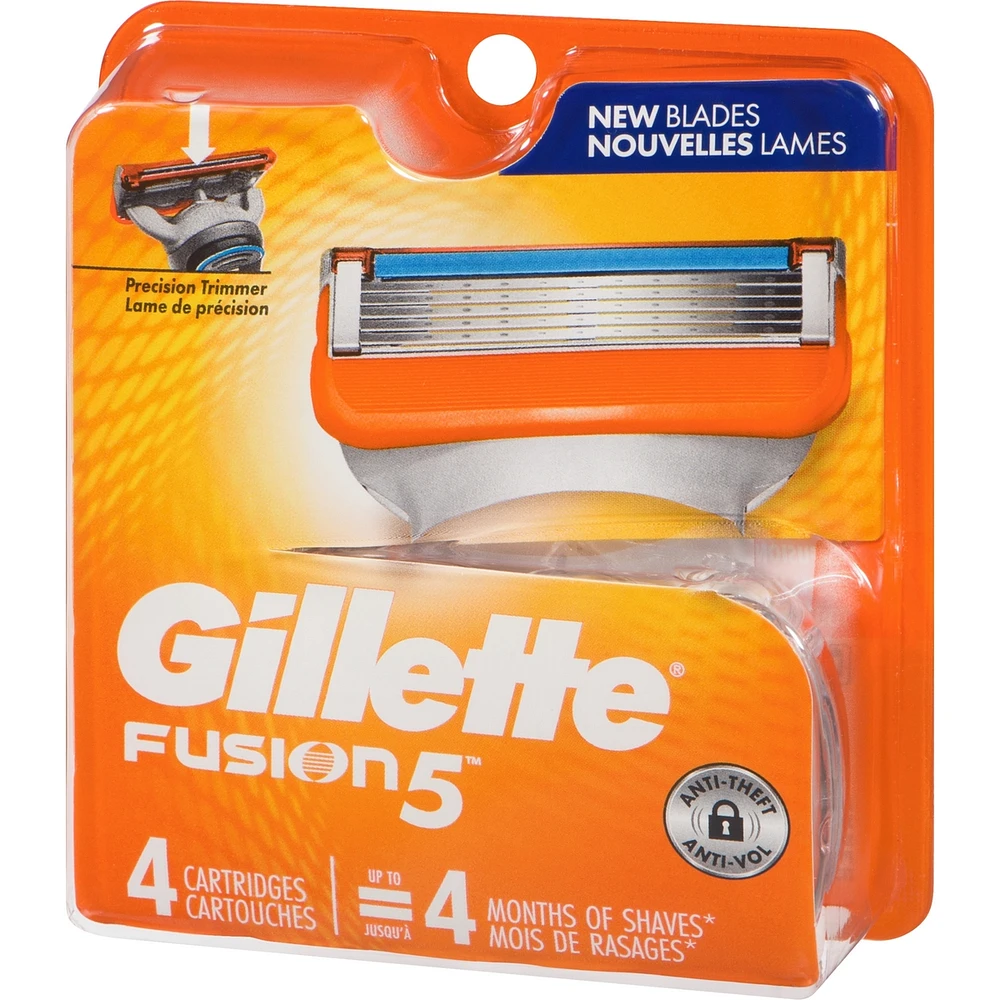 Gillette Fusion5 Razor Refills for Men, 4ct Razor Cartridges, Lubrication Strip, Precision Trimmer for Men, 5-Blade Razor Blades for Close Shave