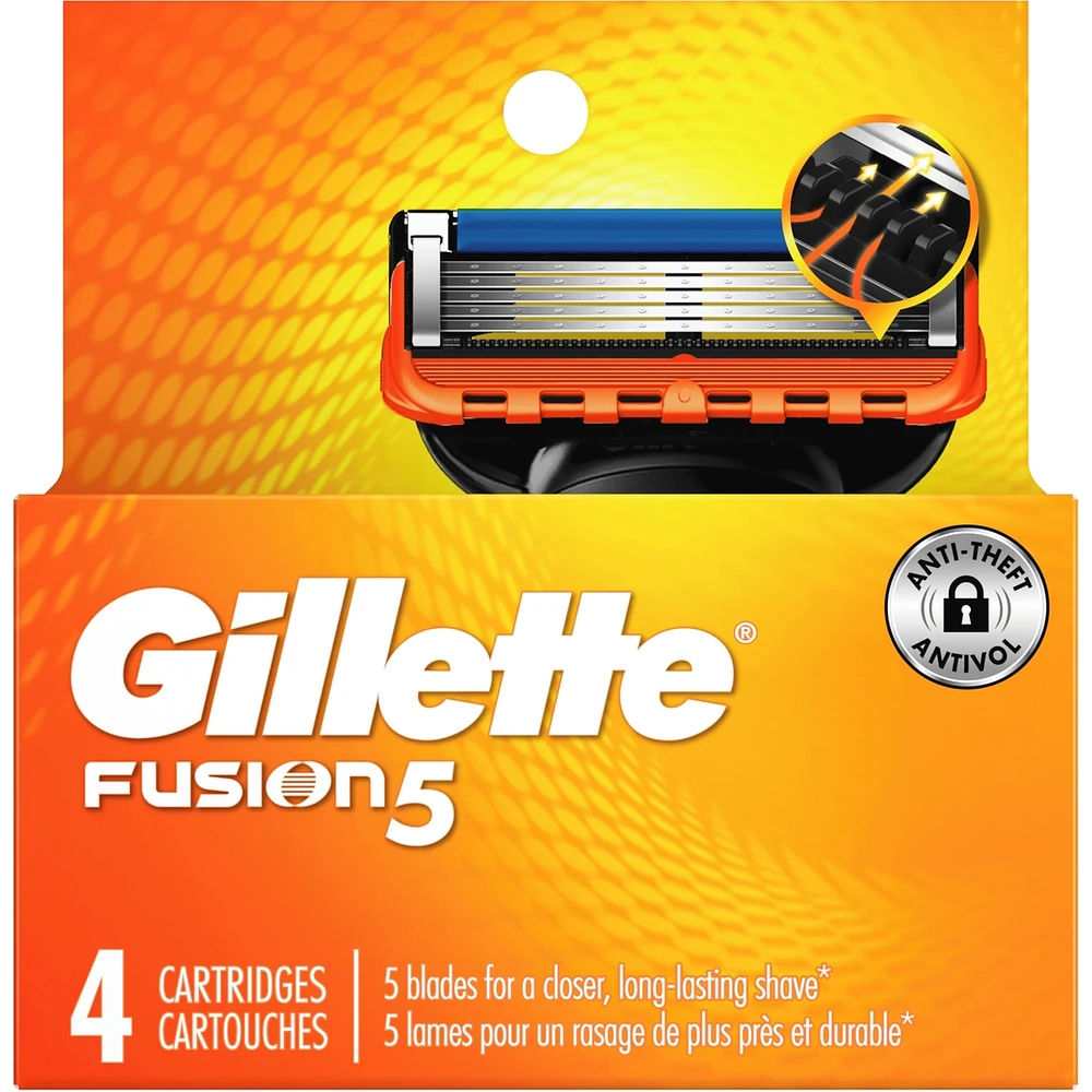 Gillette Fusion5 Razor Refills for Men, 4ct Razor Cartridges, Lubrication Strip, Precision Trimmer for Men, 5-Blade Razor Blades for Close Shave