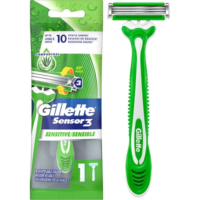 Gillette Sensor3 Sensitive Men's Disposable Razor, 1 Razor
