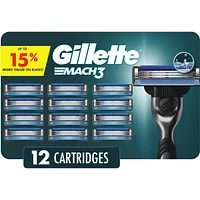 Gillette Mach3 Razor Blade Refills, 12ct Razor Cartridges, Razor Refills for Men With Lubrication Strip,  3-Blade Razor Blades for Close Shave