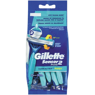 Gillette Sensor2 Plus Pivoting Head Men’s Disposable Razors, 15 Count