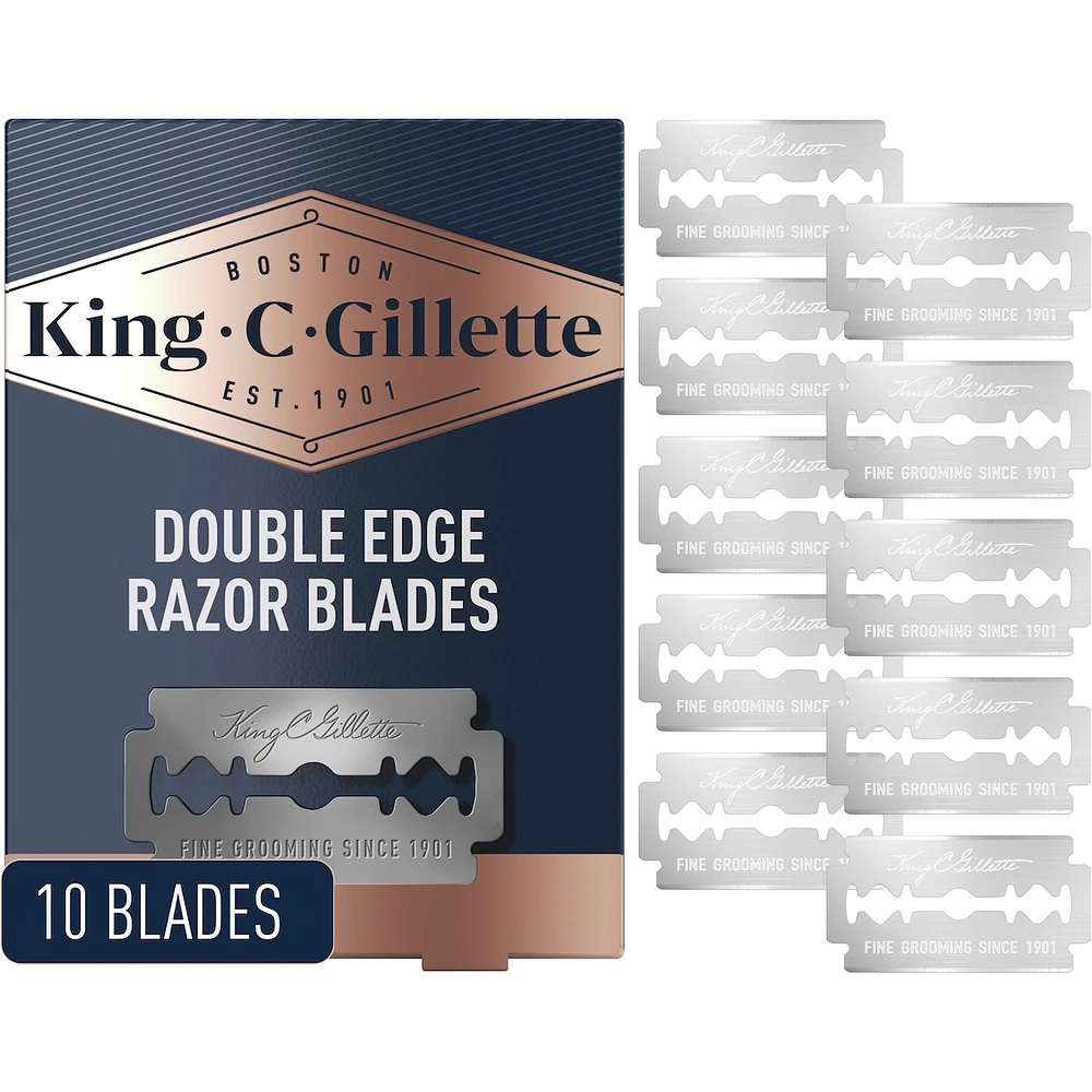King C. Gillette Double-Edge Safety Razor Refill blades for better control, 10 count