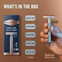 King C. Gillette Double Edge Safety Razor Handle and 5 stainless-steel blades with anti-friction coating
