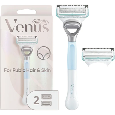 Gillette Venus for Pubic Hair and Skin, Women's Razor Handle + 2 Blade Refills