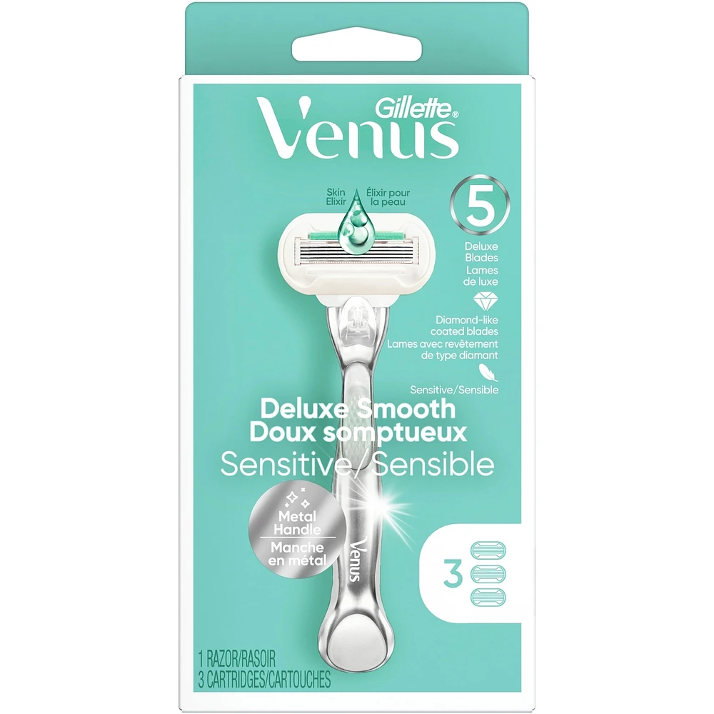 Gillette Venus Deluxe Smooth Sensitive Women's Razor Handle + 3 Blade Refills