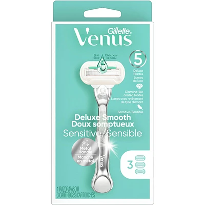 Gillette Venus Deluxe Smooth Sensitive Women's Razor Handle + 3 Blade Refills