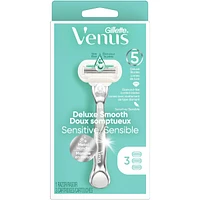 Gillette Venus Deluxe Smooth Sensitive Women's Razor Handle + 3 Blade Refills