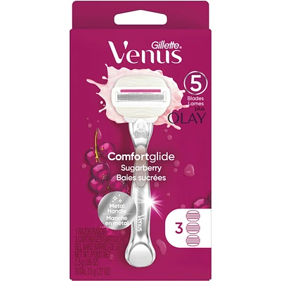 Gillette Venus Comfortglide plus Olay Sugarberry Women's Razor Handle + 2 Blade Refills