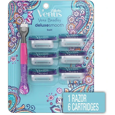 Gillette Venus Vera Bradley Deluxe Smooth Swirl Women’s Razor Handle + 6 Cartridges
