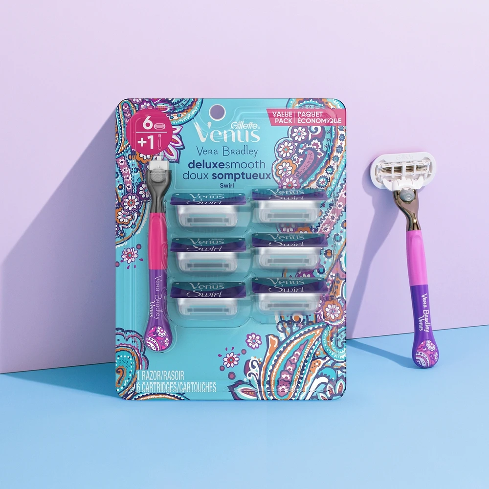 Gillette Venus Vera Bradley Deluxe Smooth Swirl Women’s Razor Handle + 6 Cartridges