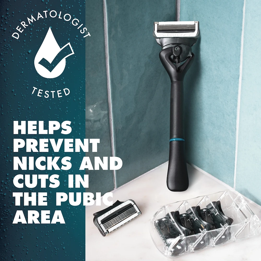 Intimate Pubic Hair Razor for Men, Men’s Pubic Razor for Manscaping, Gentle and Easy to Use, Designed For Pubic Hair, 1 Razor Handle, 2 Razor Blade Refills