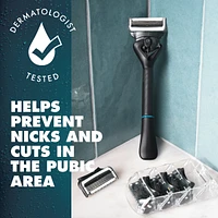 Intimate Pubic Hair Razor for Men, Men’s Pubic Razor for Manscaping, Gentle and Easy to Use, Designed For Pubic Hair, 1 Razor Handle, 2 Razor Blade Refills