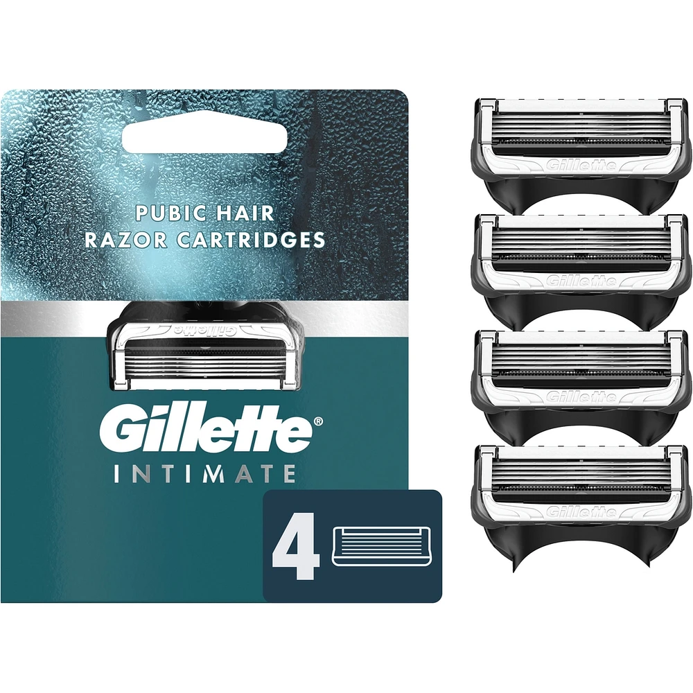 Gillette Intimate Pubic Hair Razor Cartridges, 4 Razor Blade Refills, Gentle and Easy to Use, Dermatologist Tested, With 2x Lubrication