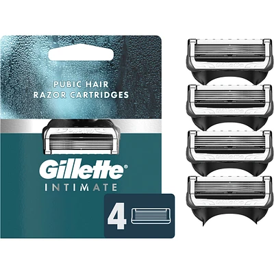 Gillette Intimate Pubic Hair Razor Cartridges, 4 Razor Blade Refills, Gentle and Easy to Use, Dermatologist Tested, With 2x Lubrication