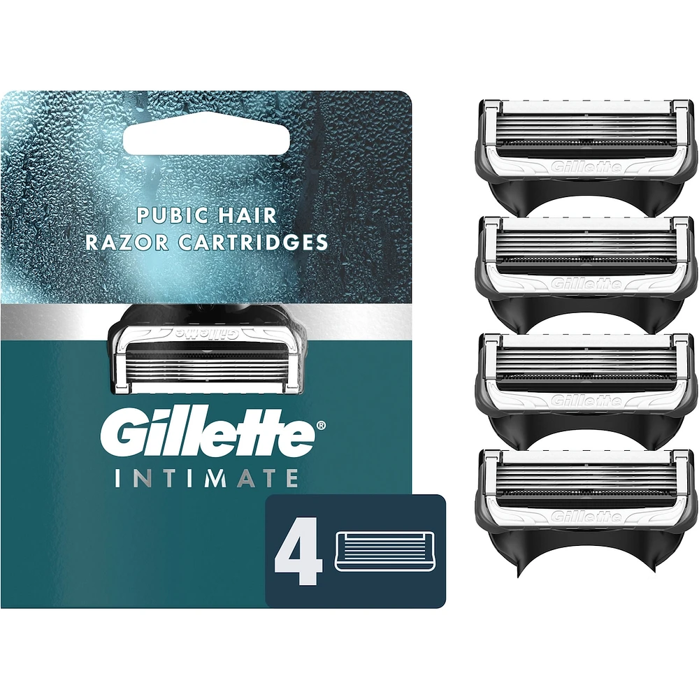 Gillette Intimate Pubic Hair Razor Cartridges, 4 Razor Blade Refills, Gentle and Easy to Use, Dermatologist Tested, With 2x Lubrication
