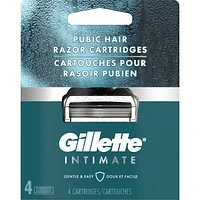 Gillette Intimate Pubic Hair Razor Cartridges, 4 Razor Blade Refills, Gentle and Easy to Use, Dermatologist Tested, With 2x Lubrication