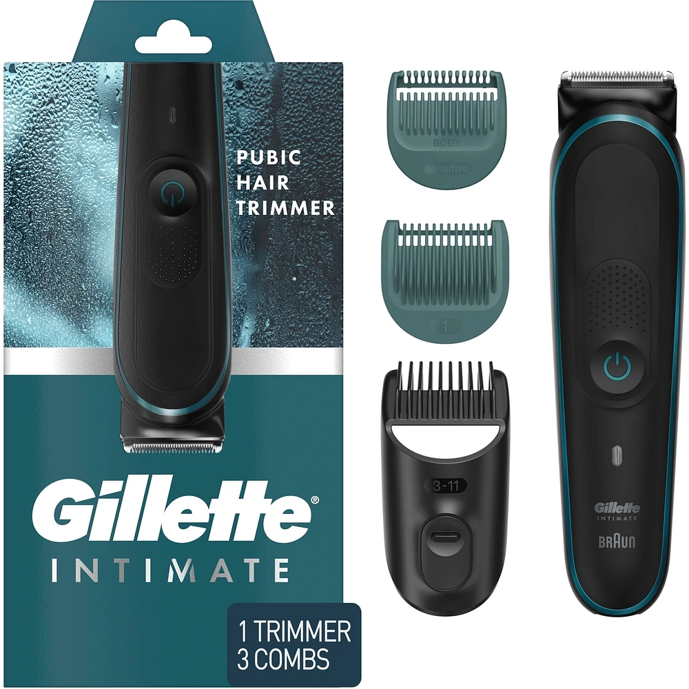 Tondeuse pour poils pubiens Gillette Intimate pour hommes, SkinFirst, étanche, sans fil pour usage sur peau sèche et mouillée, rasoir pour hommes, lames aiguisées à vie