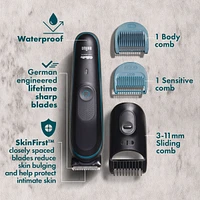 Tondeuse pour poils pubiens Gillette Intimate pour hommes, SkinFirst, étanche, sans fil pour usage sur peau sèche et mouillée, rasoir pour hommes, lames aiguisées à vie