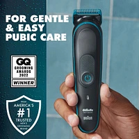 Tondeuse pour poils pubiens Gillette Intimate pour hommes, SkinFirst, étanche, sans fil pour usage sur peau sèche et mouillée, rasoir pour hommes, lames aiguisées à vie