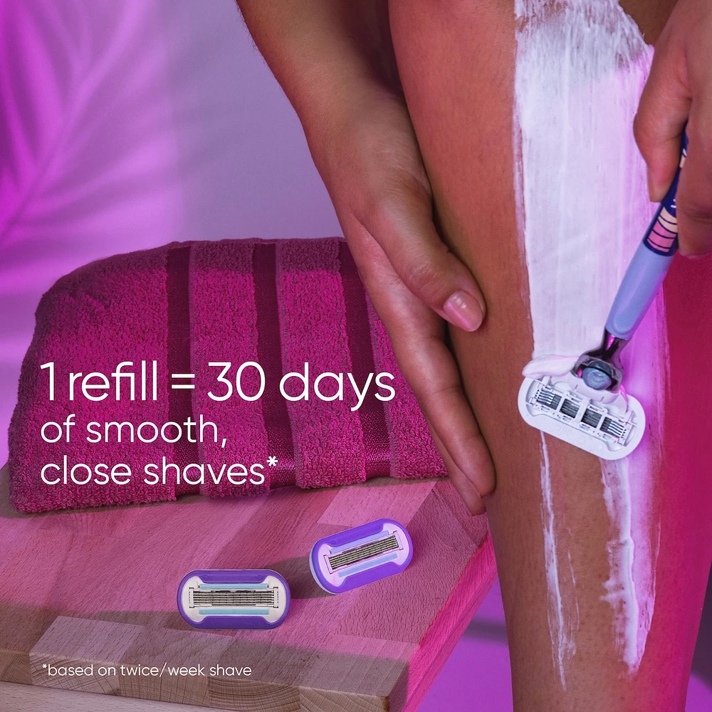 Miami Midnight Extra Smooth Sensitive Razor Handle, 2 Refills, 1 Shower Hook