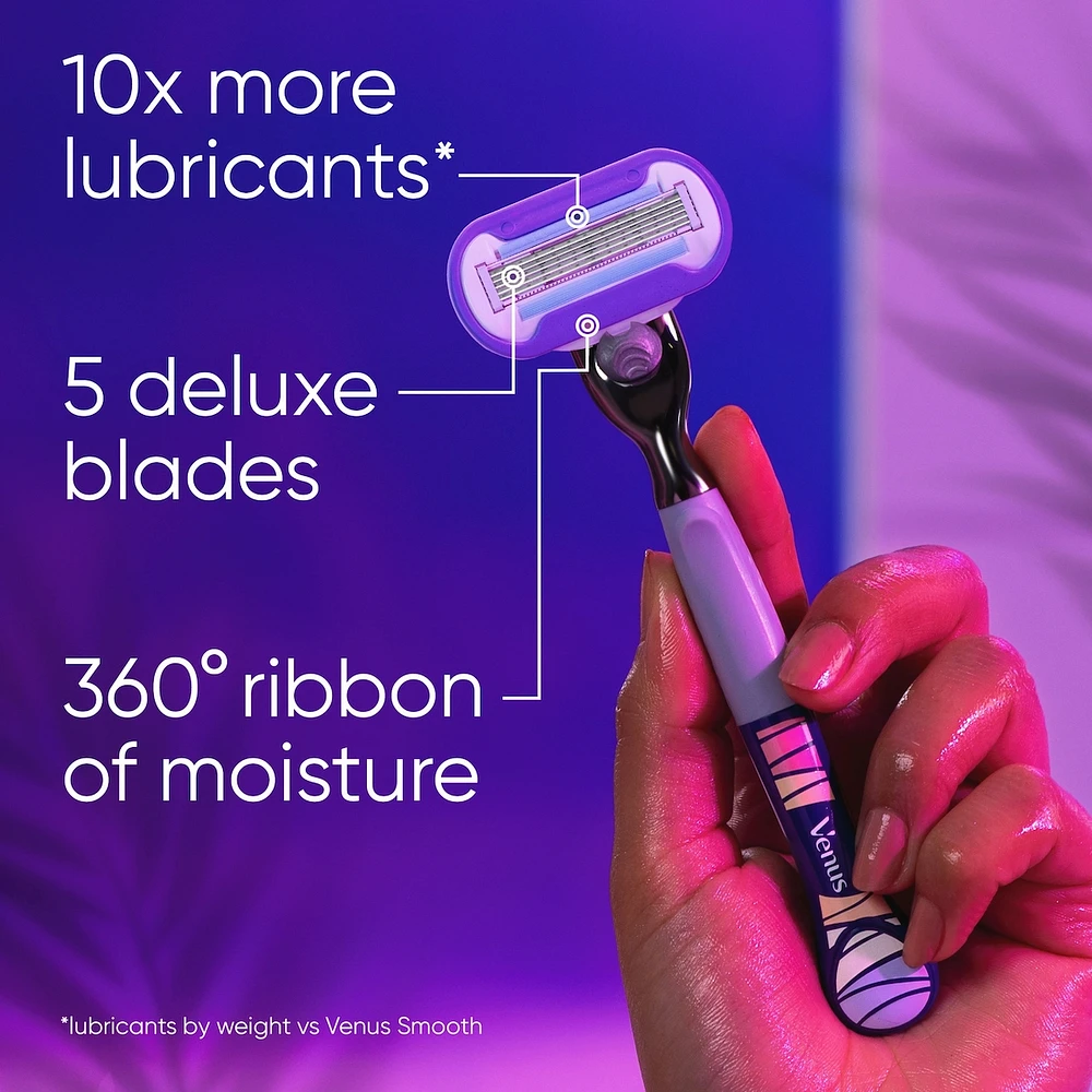 Miami Midnight Extra Smooth Sensitive Razor Handle, 2 Refills, 1 Shower Hook