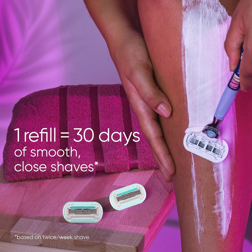 Miami Midnight Extra Smooth Sensitive Razor Handle, 2 Refills, 1 Shower Hook